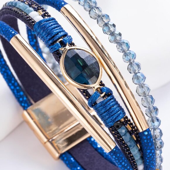 Leather Wrap Bracelet Crystal Beads Boho Cuff Stone Charm Jewelry Women - Picture 6 of 6